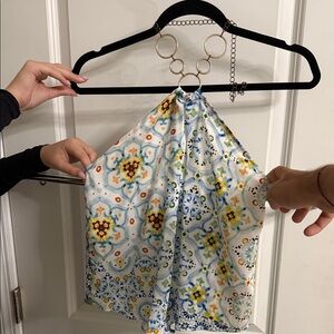 Zara Blue and Yellow Floral Halter Top